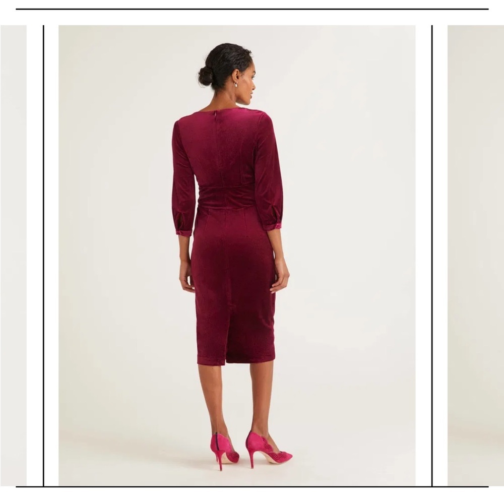 Boden Rich Burgundy Long Sleeve Velvet Dress - Picture 4 of 10
